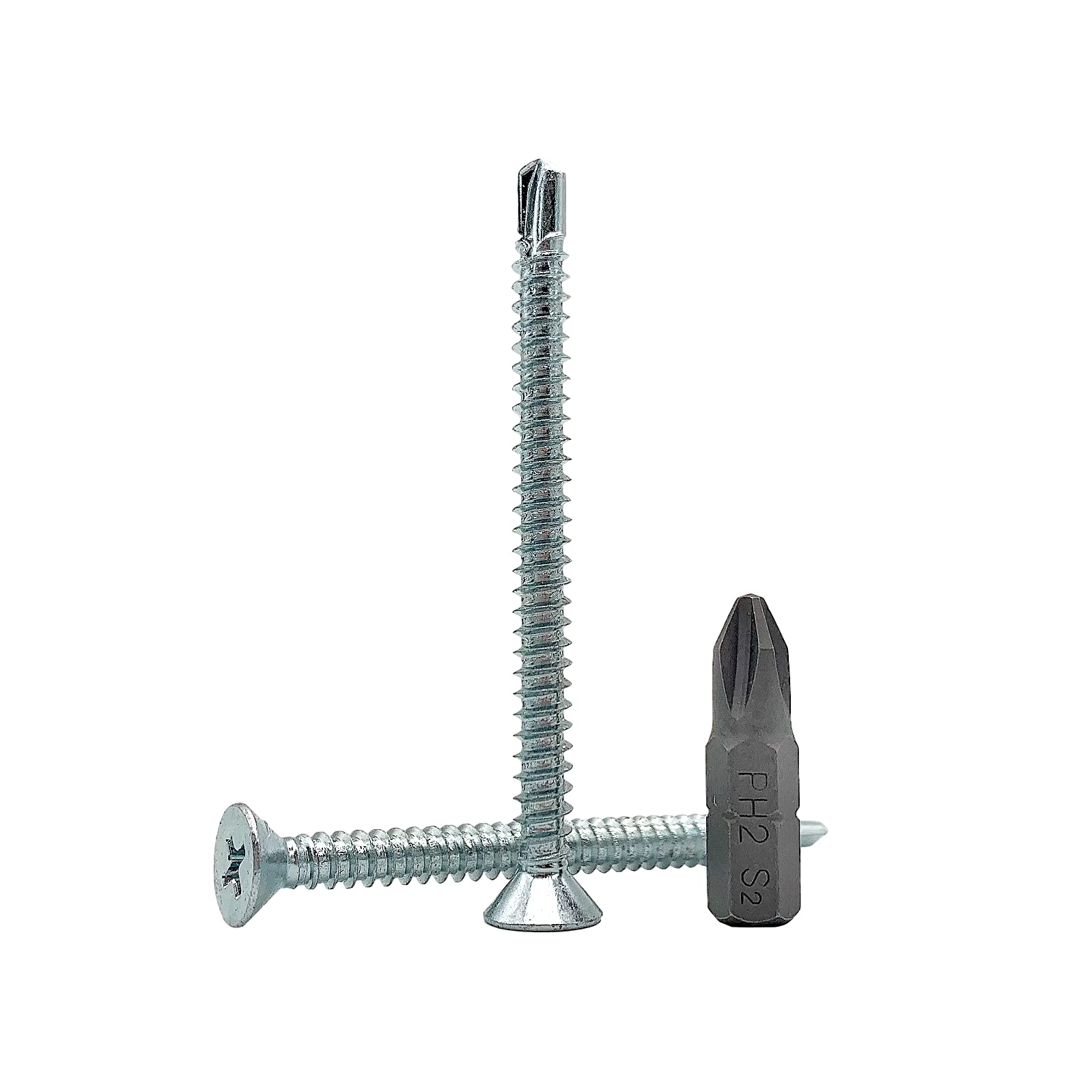 (Pack of 50 pcs) DIN 7504 P Zinc Plated Steel 4.8 x 60 mm Screws, Self-Drilling Sheet Metal Screw, (PH) Phillips Countersunk Head, Self Tapping (50, 4.8 x 60 mm)