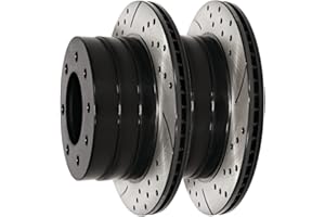 AUTO SHACK AutoShack Rear Drilled Slotted Brake Rotors Black Pair of 2 Driver and Passenger Side Replacement for 2003-2008 Dodge Ram 2500 Ram 3500 2006-2008 Ram 1500 3.7L 4.7L 5.7L 5.9L 6.7L V8 4WD RWD PR63013LR