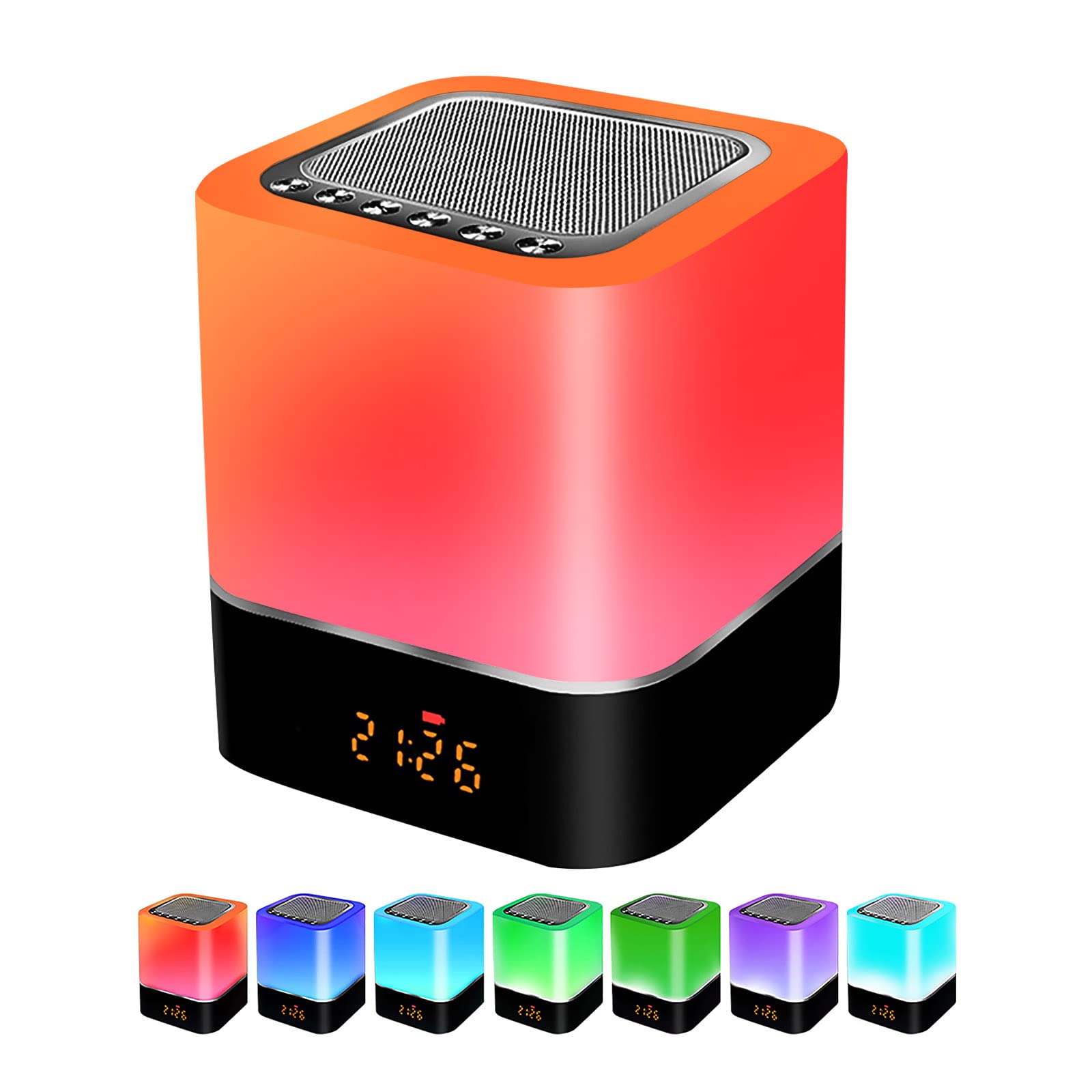 Night Lights Bluetooth Speaker, Alarm Clock Bluetooth Speaker Touch Sensor Bedside Lamp Dimmable RGB Multicolor LED Table Lamp, Hand-Free Call, USB Charging, Micro SD/AUX Support, White