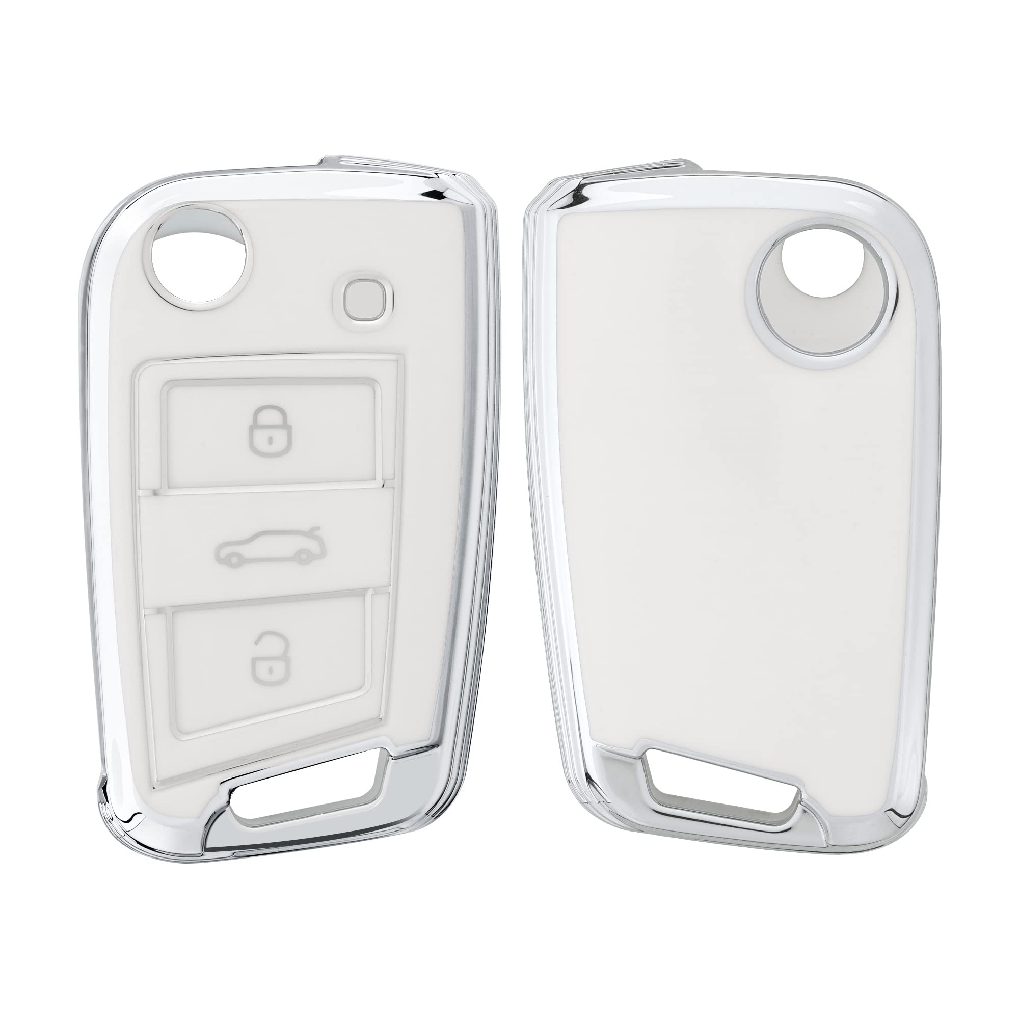 kwmobile Key Cover Compatible with VW Golf 7 MK7 3 Button Car Key Fob - Case Protector - White/Silver