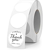 FINDAT White Round Thermal Labels 1 Inch Vinyl Circle Waterproof Direct Printer Sticker Self-Adhesive Perforated Name Tag for Logo DIY QR Design Office Address 500 PCS