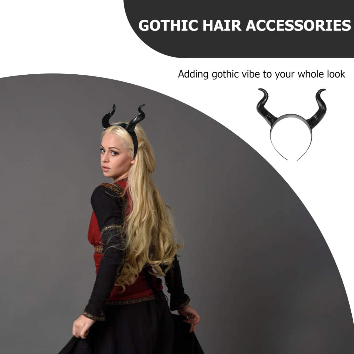 FRCOLOR Gothic Ox Horn Headband,Black Simulation Sheep Horn Hoop Headband Devil Horn Hair Hoop for Halloween Christmas Cosplay Fancy Dress Photo Props - Image 5