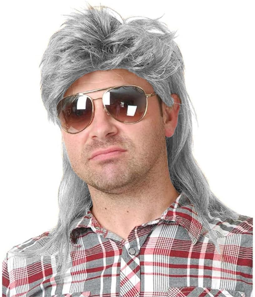 Mens Mullet Wigs Grey Curly 70s 80s Cosplay Costume Wig Retro Punk Rocker Disco Synthetic Full Wigs โ image 1