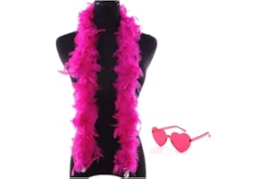 YBHOMINE Feather Boa with Heart Rimless Sunglasses,4 ft Feather Boa for Bachelor Party Halloween Christmas Costume Accessory