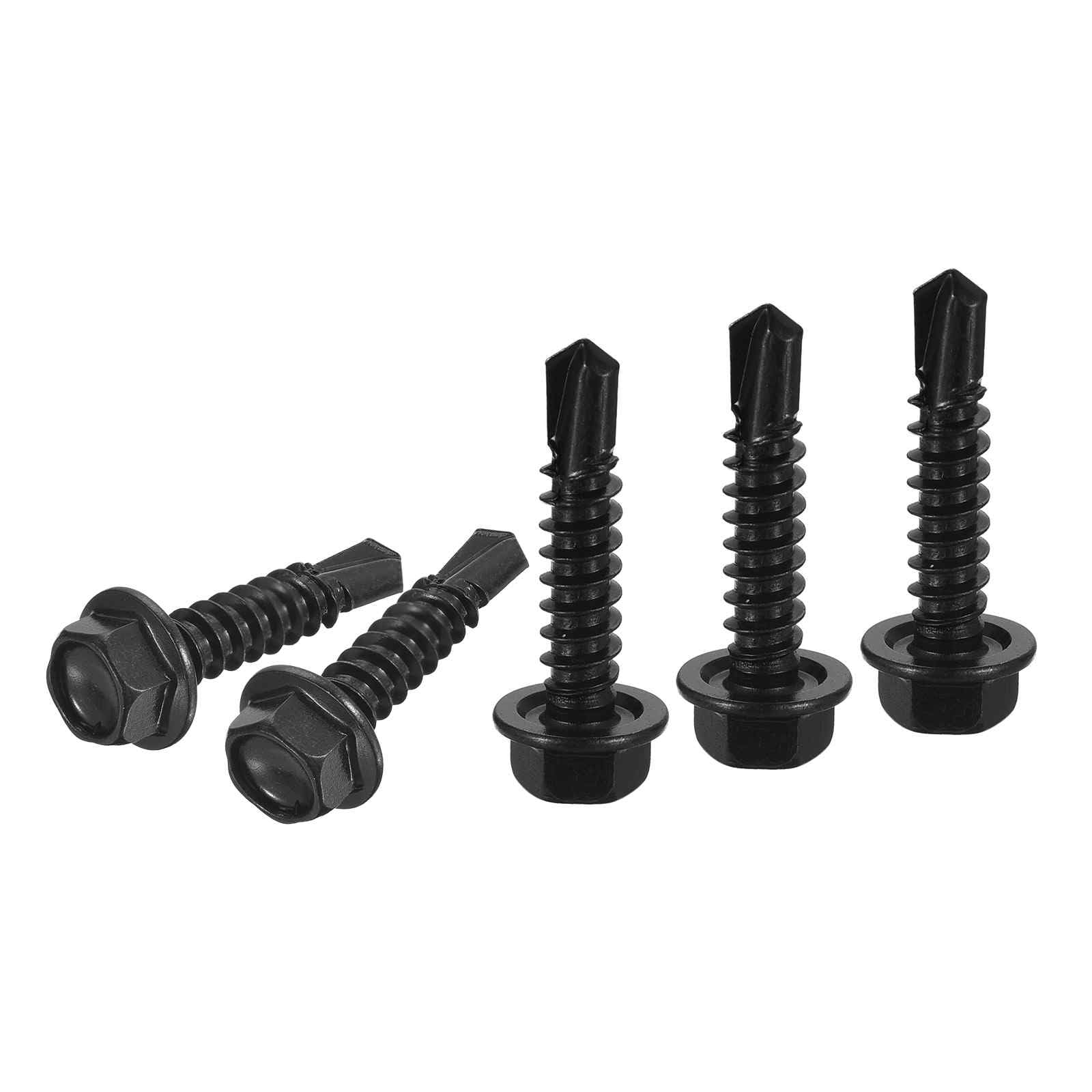 DTGN #12x1" Hex Washer Head Self Drilling Screws - 50Pack - Good for Machine - 410 Stainless Steel Black Oxide - Self Tapping Sheet Metal Screws