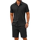 COOFANDY Men's 2 Piece Summer Outfits Short Sleeve Casual Beach Button Down Shirts and Shorts Vacation Cotton Sets