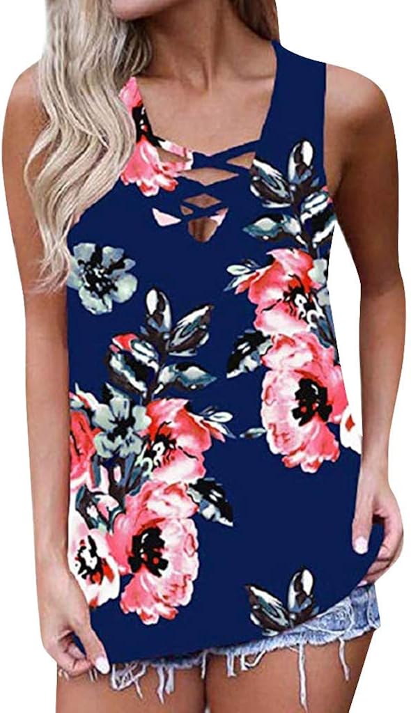 Mimfor Women Summer Printed Sleeveless Vest Blouse Tank Tops Camis Clothes