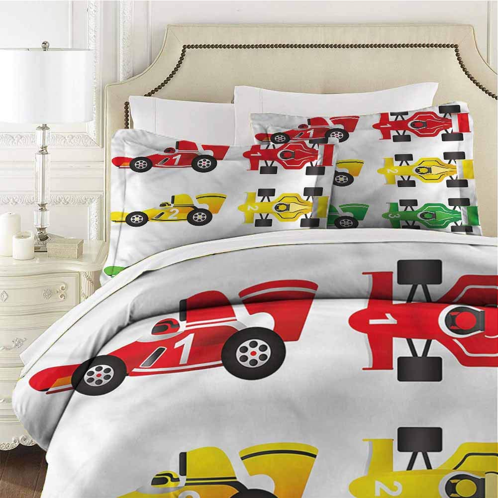 Boys Room Bedding 3-Piece Twin Bed Sheets Set,Comforter Set Bed Microfiber Duvet Cover Set Race Drivers Competition Soft Comfy Breathable Fade