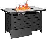 Aoxun 42" Propane Fire Pit Table Ceramic Top, 60000 BTU Outdoor Patio Heater with Lava Rocks, Rectangle Gas Fire Pits for Outside Patio with Removable Lid, Black