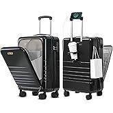 Fagoza 20 Inch Hardside Carry On Luggage with Spinner Wheels, Airline Approved 22x14x9 Carry-On Luggage with Front Pocket (Black)