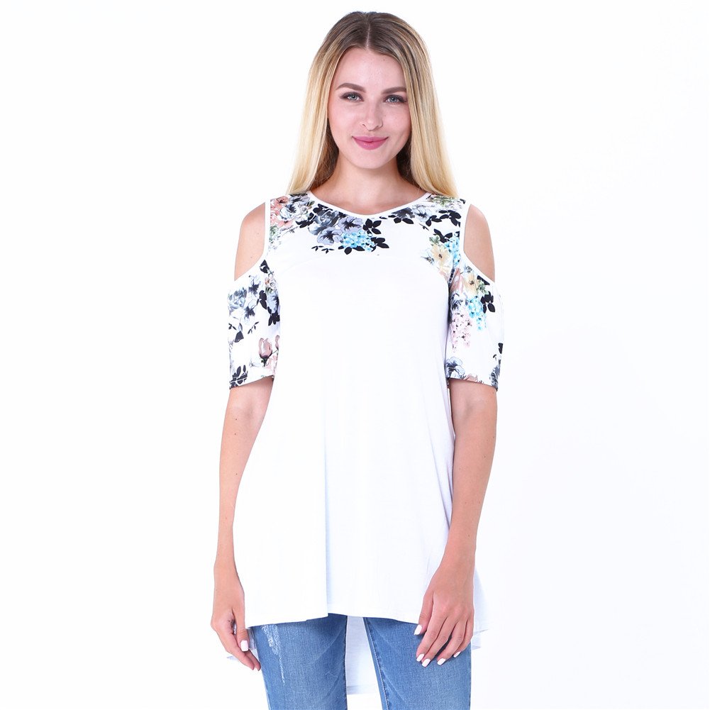 Womens Cold Shoulder T Shirt Dress Loose Blouse Tees Tops White Plus Size XL