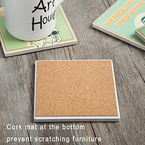 Absorbent Stone Wine Coasters with Holder + Funny Socks, Ceramic Coasters Gifts for Wine Lovers, Wine Gift Sets for Women, Mom, Christmas Gift Baskets - Thumbnail 4