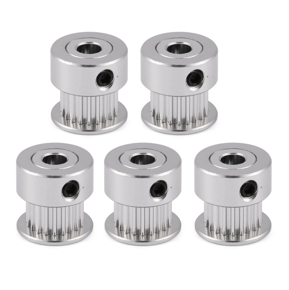 Richer-R 3D Printer Timing Pulley, 2GT 5mm / 8mm 20T Aluminum Alloy Gear Synchronous Timing Belt Pulley Glossy Surface Appearance Robust Structure 3D Printer(5Pcs)(5mm)