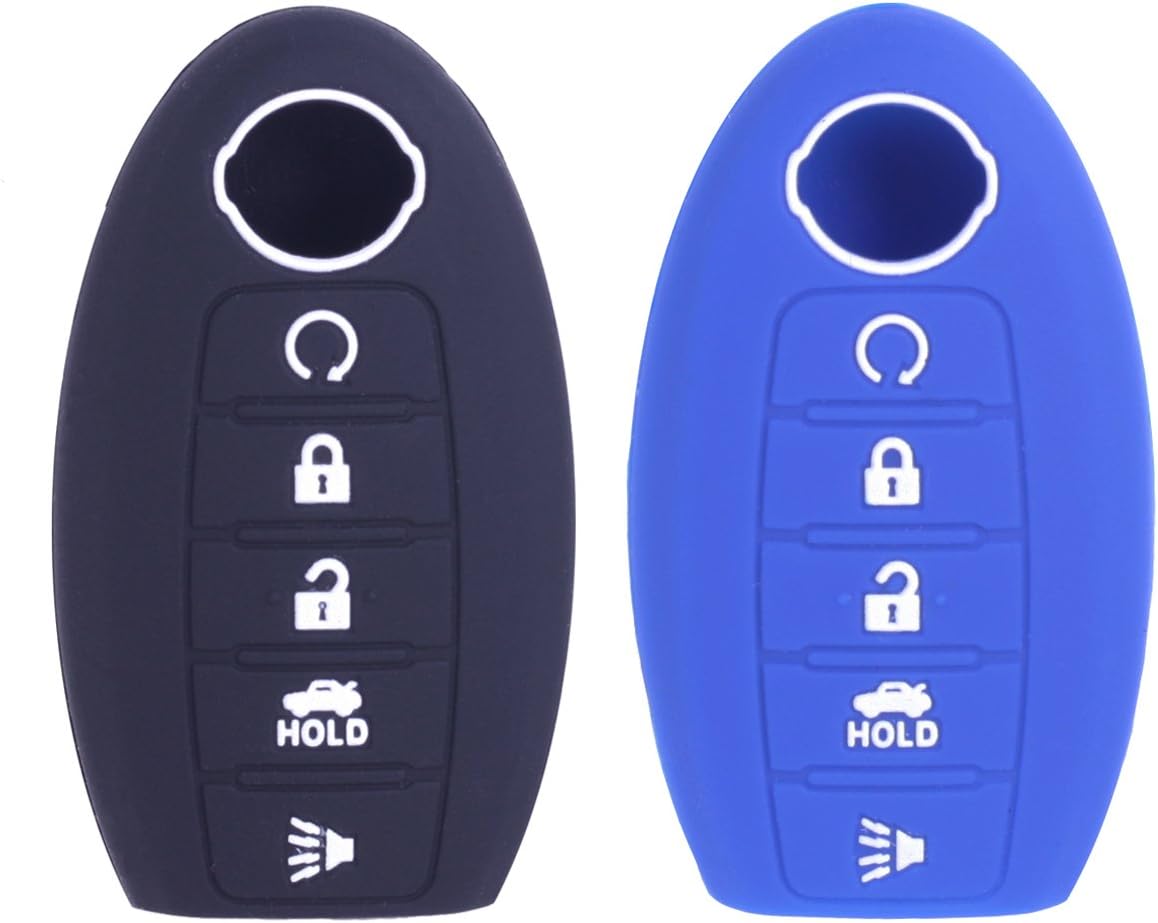 2Pcs WERFDSR Sillicone key fob Skin key Cover Keyless Entry Remote Case Protector Shell for 2013-2015 Nissan Altima Sedan Nissan Pathfinder black blue