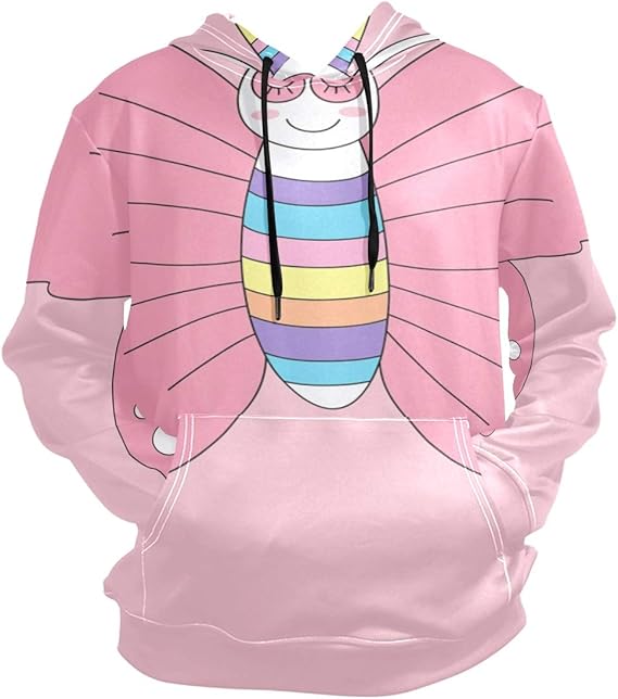 Amazon ピンクユニコーンバタフライアートアスリートメンズボーイズ用パーカー3dプリントアスレチックフード付きスウェットシャツ ヘルスファブリック トレーナー パーカー 通販
