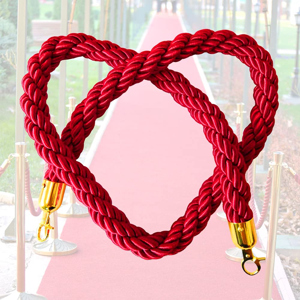 Twisted Queue Barrier Rope, Barrier Rope With Hook Queue Barrier Post And Rope Divider Crowd Control Stanchion 1.5M Red