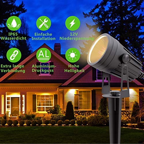 Gartenleuchten,Aourow 3W x 4 Warmweiße LED Garten landschafts beleuchtung mit Metall-Erdspieß,IP65 Wasserdichter Niederspannungs-Außenstrahler für Garten/Rasen/Terrasse/Gehweg/Baum,4er-Set