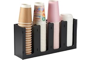 CURTA 4 Compartment Splicing Disposable Paper Cup Dispenser, Coffee and Lid Storage Organizer Holder for Countertop Bar,Restaurant,Breakroom,Party, Black