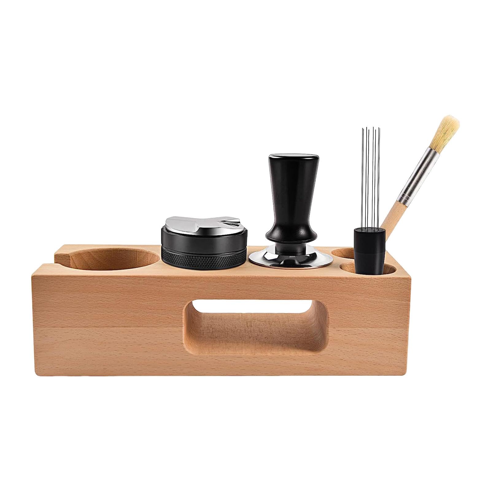 LOVIVER Wood Coffee Tamper Holder Kits Espresso Tamping Stand Set Coffee Tamper Distributor and for Commercial Cafe Shop, 54mm
