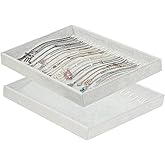 Justsoso 2pcs/Set Stackable Grey Beige Velvet Necklace Jewelry Tray, Large Storage Case for Necklace Display, Jewellery Organizer Box for Home Drawer or Shop Store Selling Show