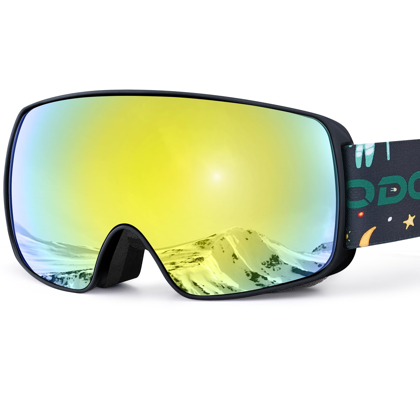 Odoland OTG Ski Goggles for Kid, UV Protection and Anti-Fog Len for Children and Youths, Double Grey Spherical Lens Snowboard Goggles Perfect for Skating Skiing Snowboard for 4-16 Boys and Girls BY