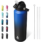 BJPKPK Insulated Water Bottle with Straw Lid, 40oz Large Thermo, BPA Free Leak Proof Stainless Steel Metal Water Bottles, Tumblers, Cups, Flasks for Travel, Sports,Black Blue