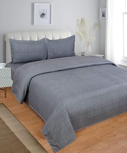 BLENZZA DECO Glace Cotton Double BEDSHEET with 2 Pillow Covers-Grey