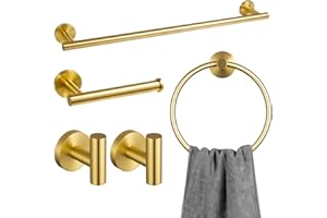 Lava Odoro 5-Piece Brushed Gold Bathroom Hardware Set, Gold Towel Bar Set Bathroom Towel Holder Set Towel Rack Set Stainless Steel Wall Mounted, 23.6 Inch