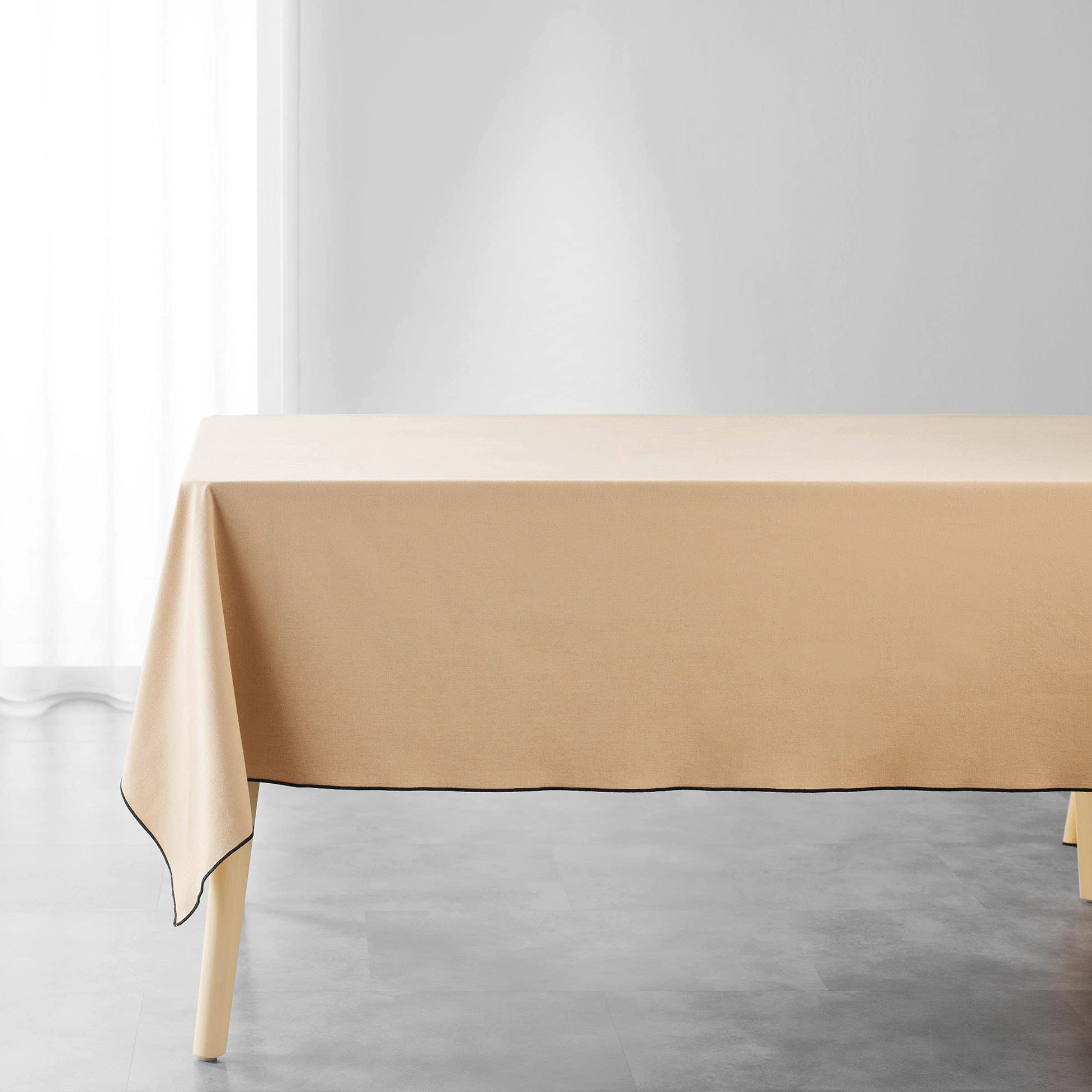 Douceur d'Intérieur, Mistraline 140 x 240 cm Rectangular Tablecloth Beige Recycled Cotton Plain