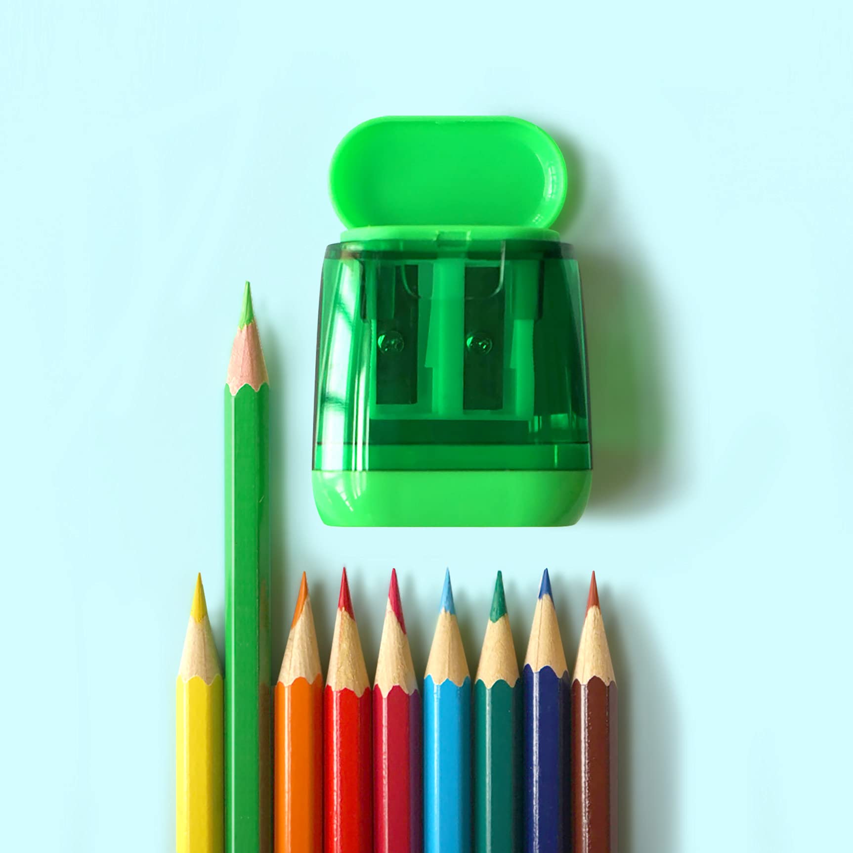 Pencil Sharpener, 4 PCS Dual Holes Pencil Sharpeners Manual with Lid, Colored Pencil Sharpener for Kids Students Adults, Portable Use in School Office Home Art Room and Outdoor