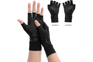 FlyCoco Arthritis Gloves Copper Fiber Half Finger Gloves for Men and Women Relieve Carpal Tunnel and Poor Circulation