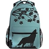 Blueangle Evening Moon Wolf Print Travel Backpack for School Water Resistant Bookbag