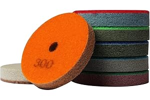 BSRTTOOL 4" Diamond Sponge Fiber Polishing Pad 300-10000 Grit - Polishing Tile Stone Marble Concrete Ceramics Glass 7set