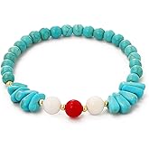 HETICA Round Bead Turquoise Bracelet for Women Irregular Turquoise Stretch Bracelets Jewelry