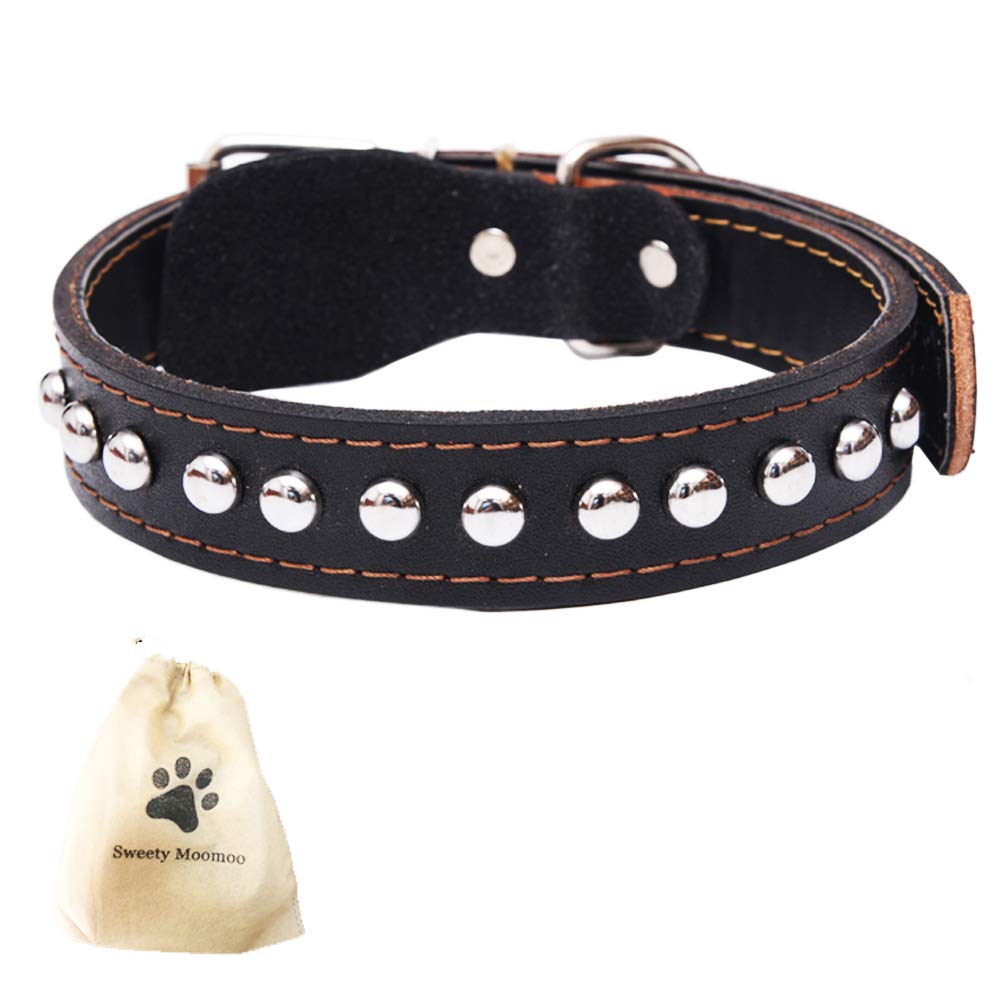 SweetyMooMoo Genuine Leather Dog Collar Best for Medium Large and Extra Large Dogs (L, Black)