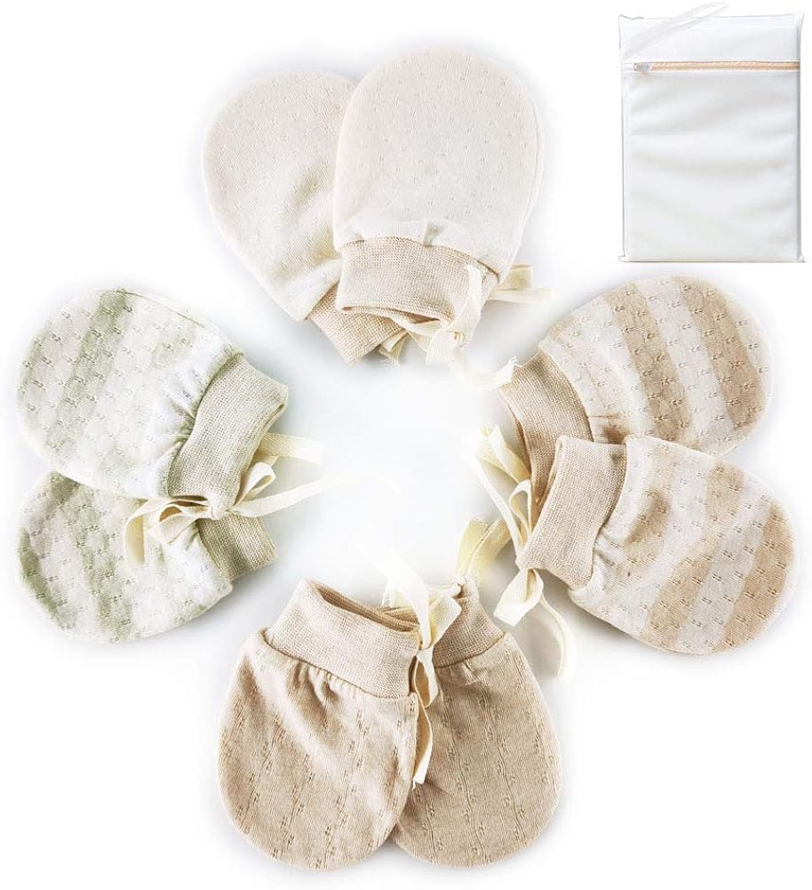 Organic Baby Mittens Newborn Glove No Scratch for Infants Unisex 4 Pairs Soft: Clothing