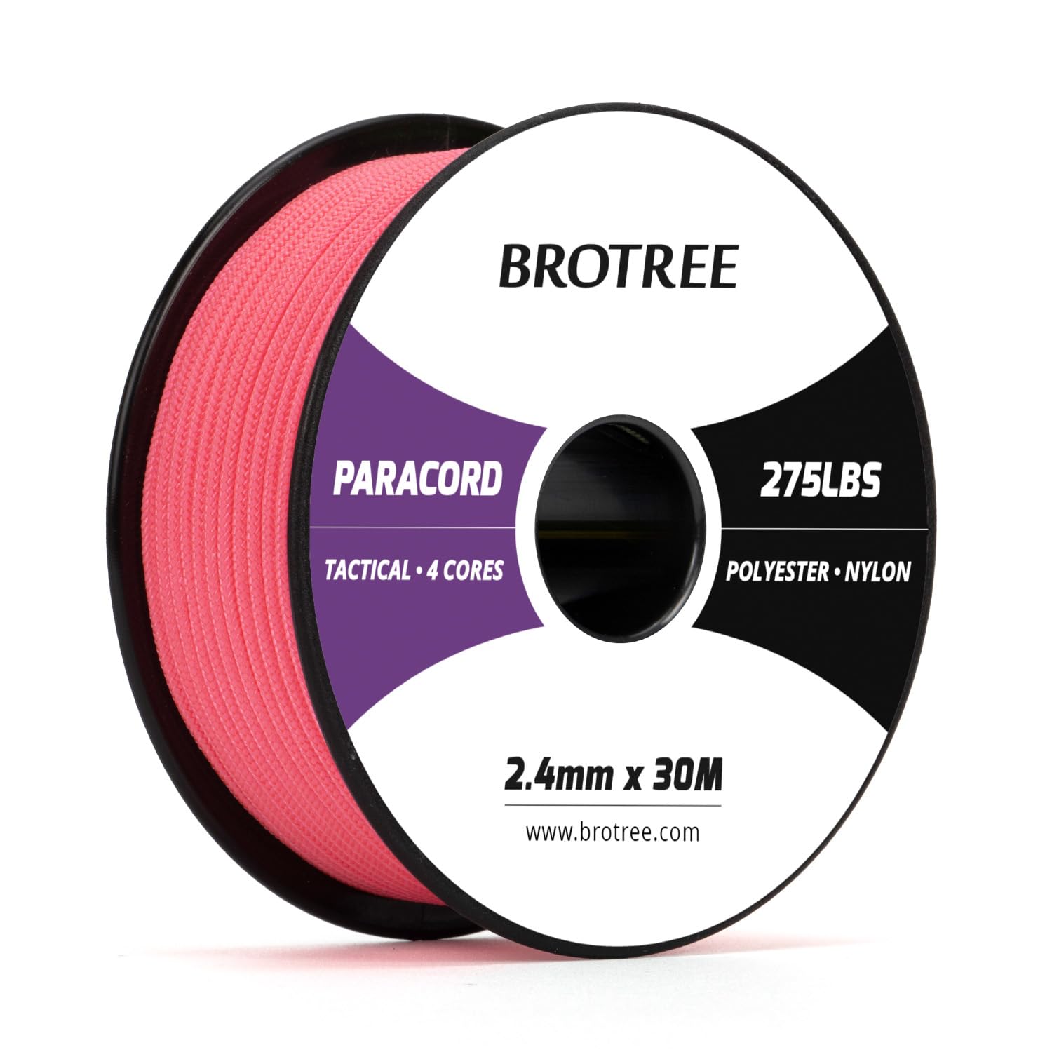 Brotree 275 Paracord 2.4mm Tactical Cord 30M Nylon Rope 4 Strands Parachute Cord for Outdoor, Craft, DIY - 125kg Breaking Load (Neon Pink)