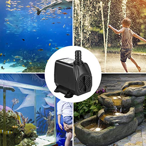 Winkeyes 1050GPH 100W Water Pump with Anti Dry Burning, Ultra Quiet Submersible Fountain Aquarium Fish Pond Hydroponic Pump with 13ft High Lift, 5.9ft Power Cord, 3 Nozzles