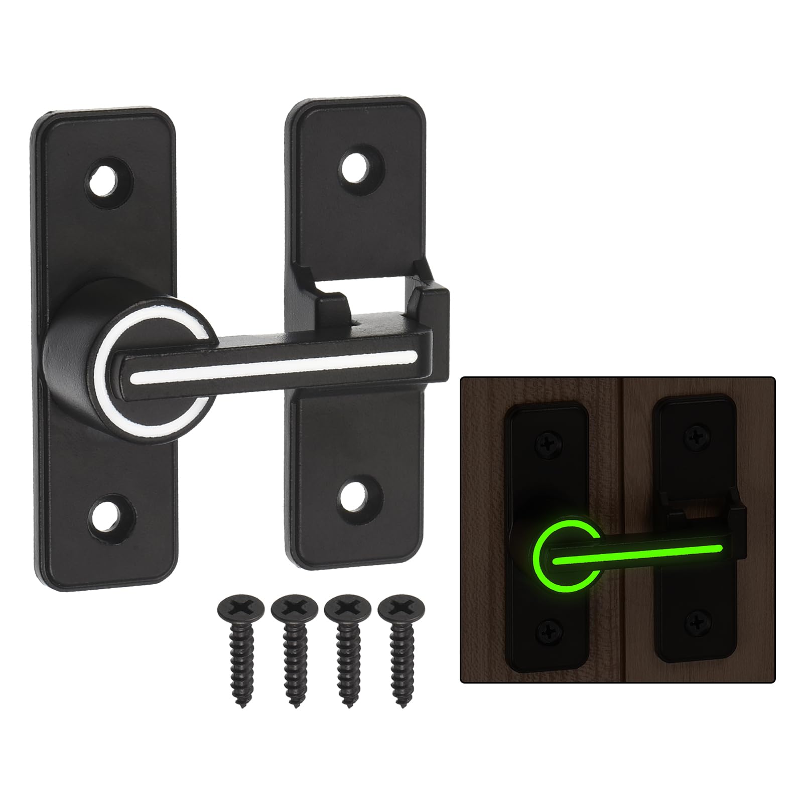 uxcell Barn Door Lock Latch, 180 Degree Sliding Barn Door Locks, Luminous Security Gate Latches for Barn, Gate, Garden, Cabinet, Closet, Window, Black Luminous