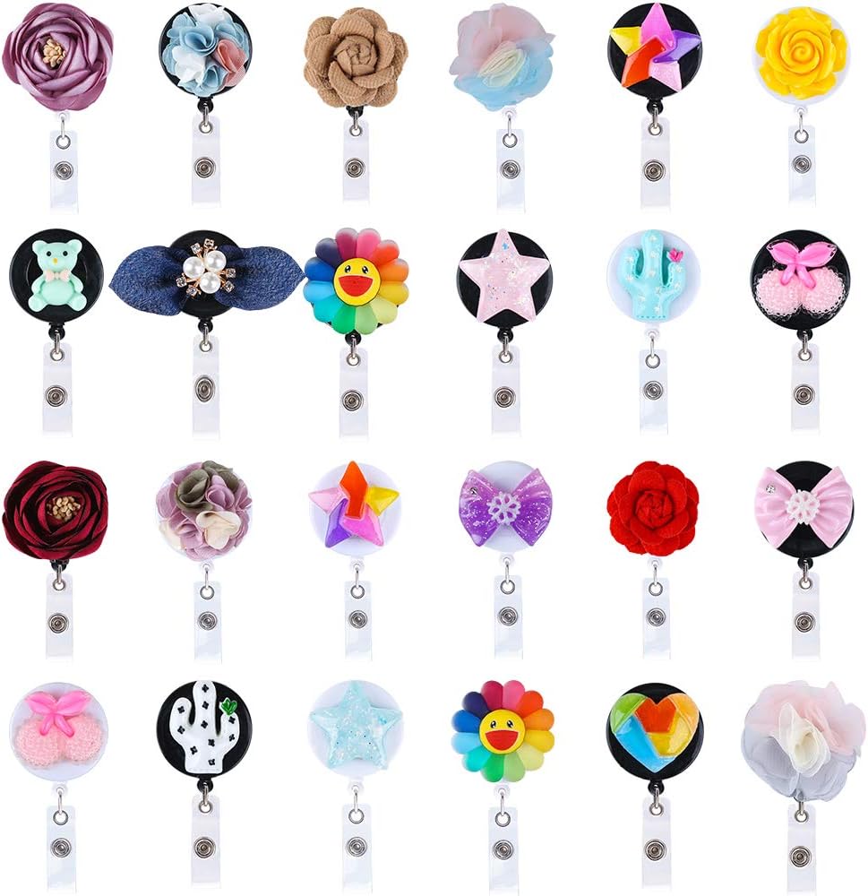 KTTGYRE 28 inches Retractable Badge Reels Reel Clip, Mixed Random Nurse ID Badge Holder with Belt Clip (Pack of 12-E)