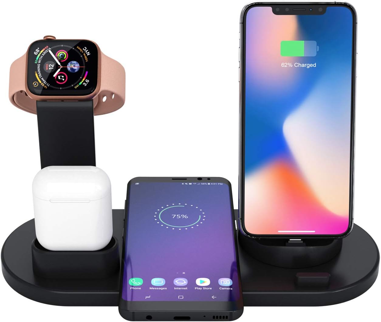 Wireless Charging Station, 3 in 1 Qi Fast Charger for Apple Watch 1 2 3 4 5/Airpods, Wireless Charger for iPhone 11/11 Pro/11 Pro Max/XS Max/XS XR Plus Samsung S10 S9 S8 S7 and Qi-Certified Phones