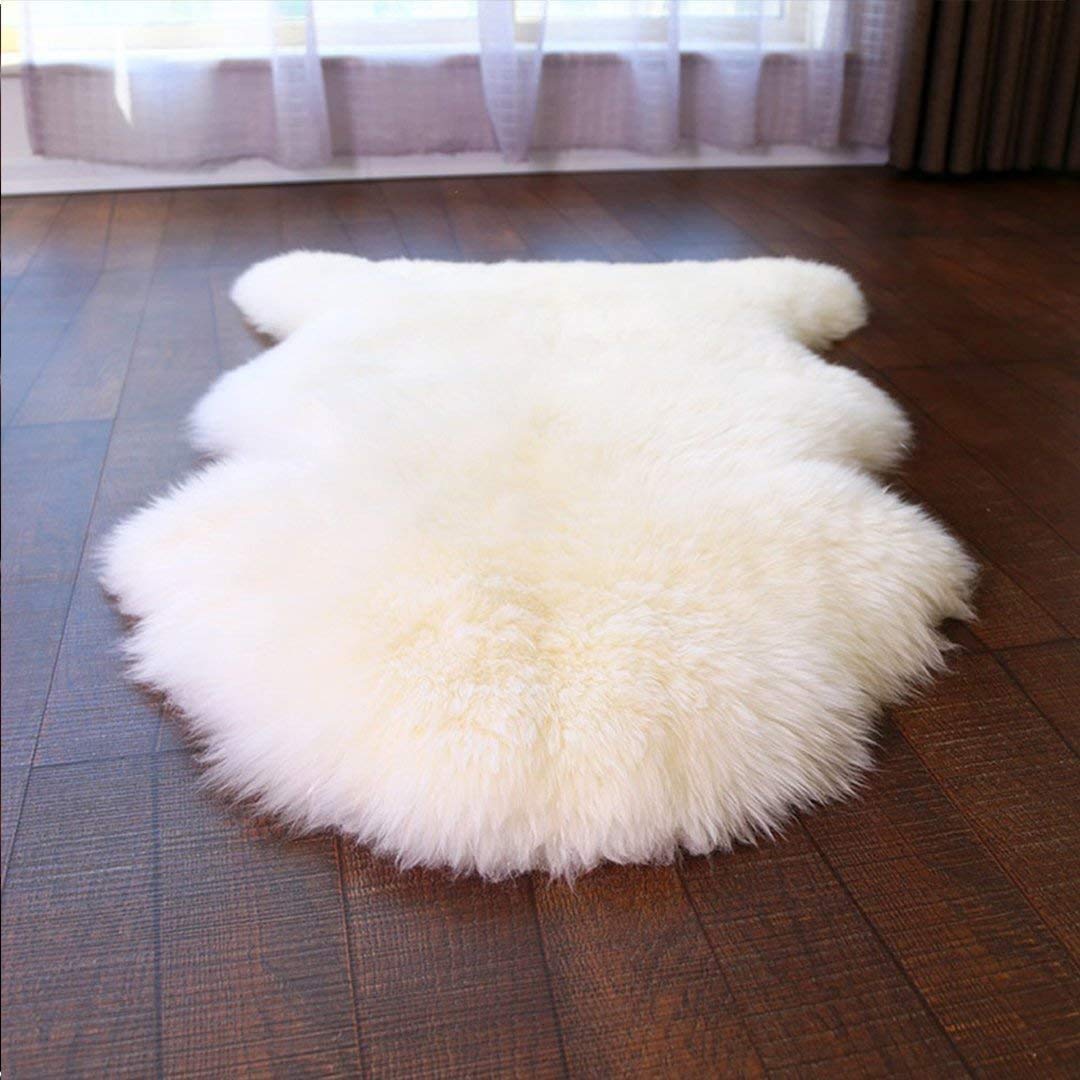 HLZDH Faux Fur Sheep Doormat Rug Non-Slip Luxurious Soft Artificial Wool Carpet for Living Room Bedroom Bathroom Sofa Chair Cushion (White, 120 X 75 CM)