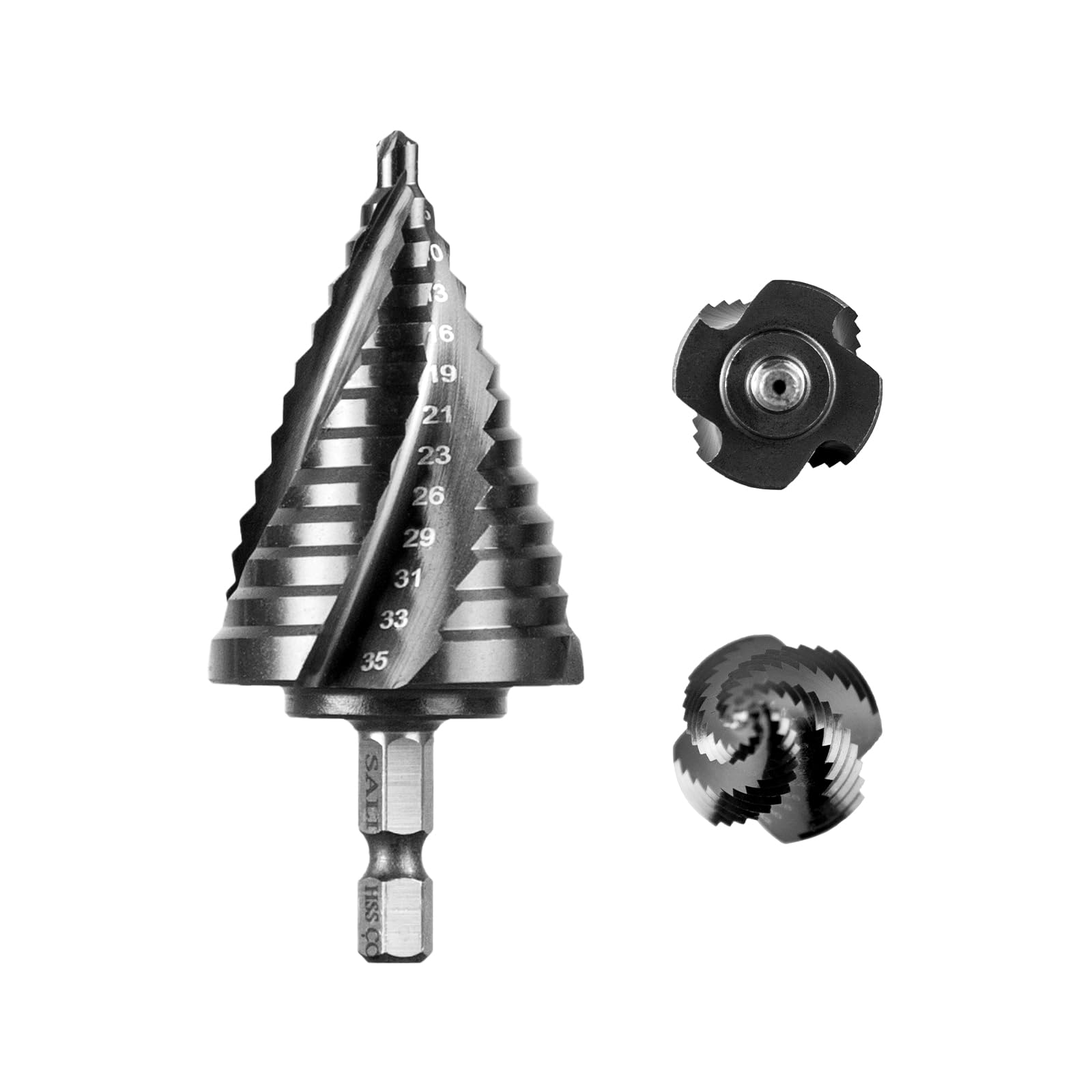 SALI M35 Hss Step Drill Bit 5-35mm Four Spiral Flute Cobalt Step Drill Bit 1/4" Hex Shank for Metal, Stainless Steel, Aluminum, Wood, Plastic