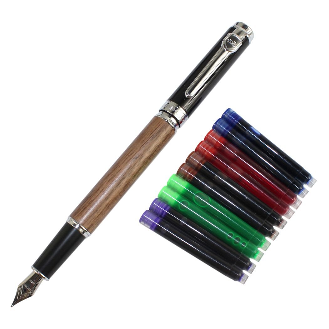 Gullor Elegant Fountain Pen Jinhao 8802 Brown Wood with Gift Box and Ink cartridges