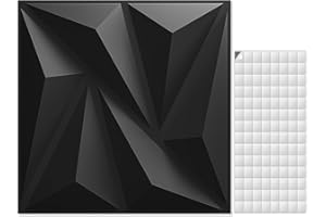 AMZDEPOT 3D Wall Panel for Interior Wall Décor with Tape, PVC Diamond Textured Wall Panels, Accent Wall Panels for Living Room Lobby Bedroom Hotel Office, 12''x12'', 20 Pack, Black