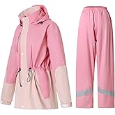 RAINFREEM Rain Suit for Women Waterproof Hooded Rain Gear Rain Jacket and Pants 2 Piece Breathable Rain Coat Outdoor