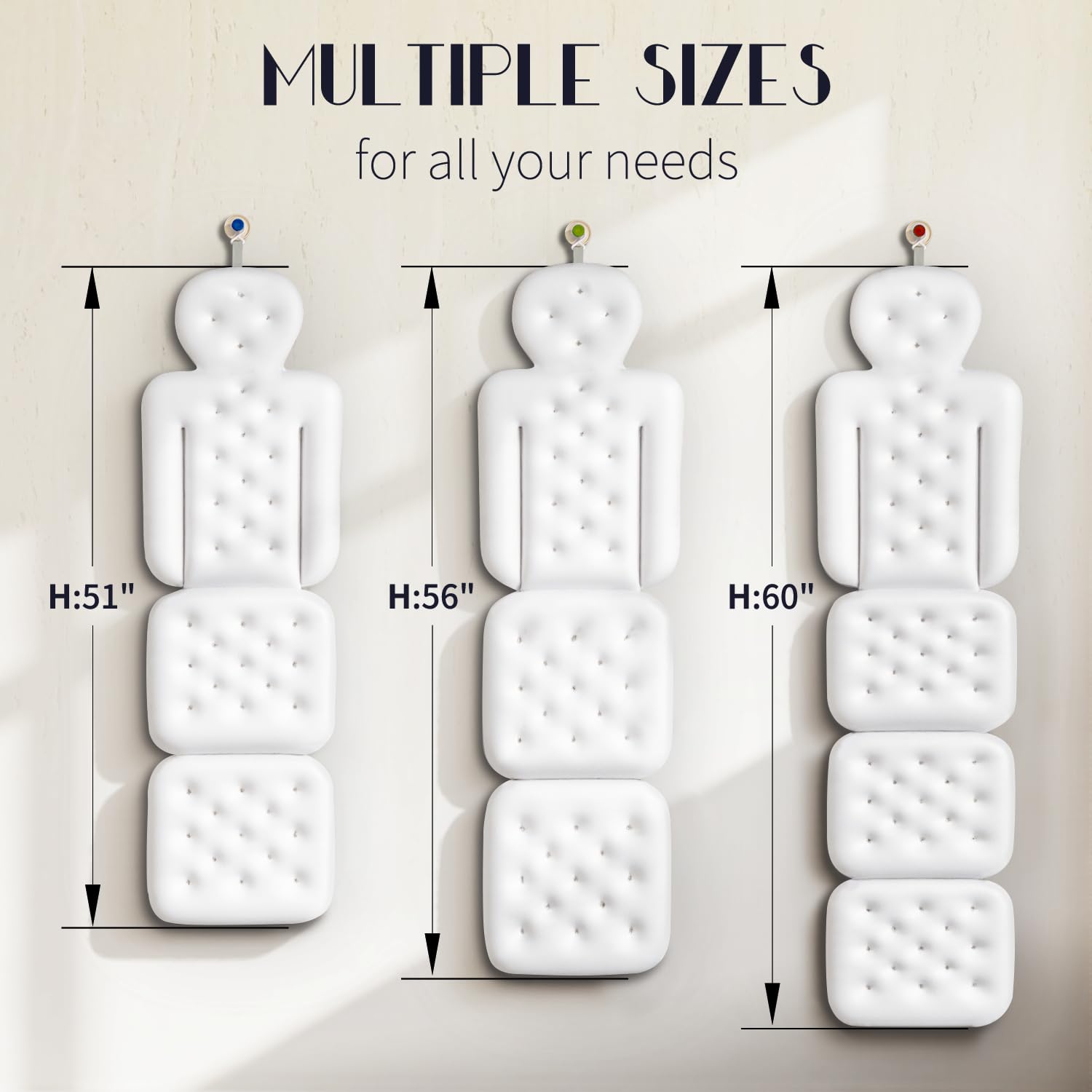 Full Body Bath Pillow for Bathtub, Thick Bathtub Cushion with Laundry Bag, Luxury Tub Pillow for Bath for Headrest Neck and Back Support White 60