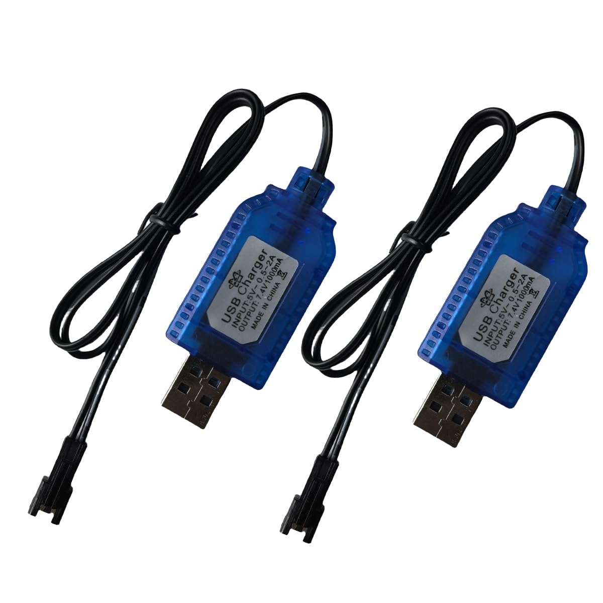 7.4V Lipo Battery RC USB Charger Cable with SM-2PIN Plug Compatible RC Car/RC Plane/RC Tank/RC Boat and Other Remote Control Toys for USB Charger with Battery Protection (2, Blue)