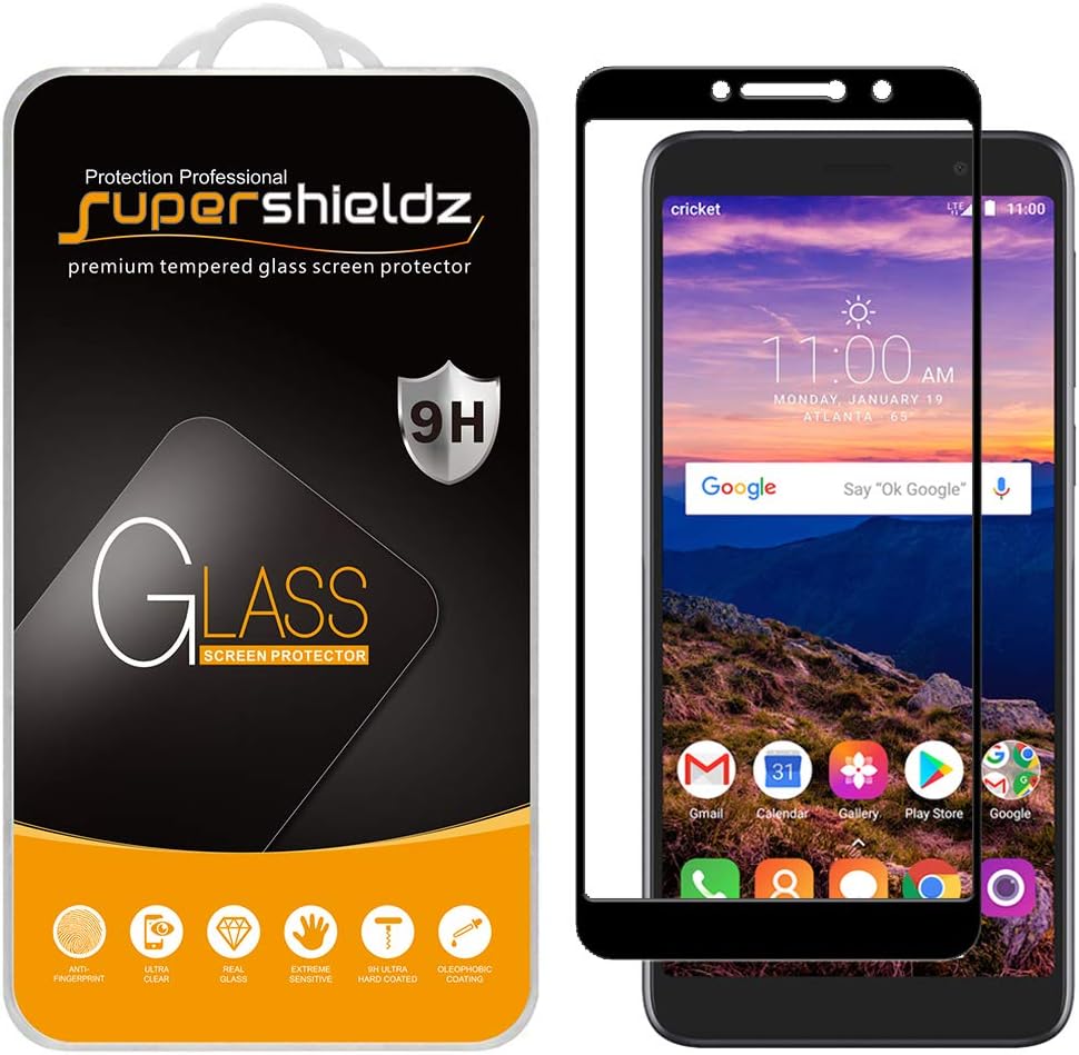 (2 Pack) Supershieldz for Alcatel Onyx, Alcatel TCL A1X (A503DL) and Alcatel 1X (2019) Tempered Glass Screen Protector, (Full Screen Coverage) Anti Scratch, Bubble Free (Black)
