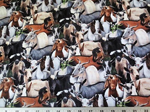 Farm Goats All Sizes All Colors Cotton Fabric by The Yard